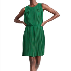 Banana Republic Forest Green Georgette Micro Pleated Sleeveless Mini Dress